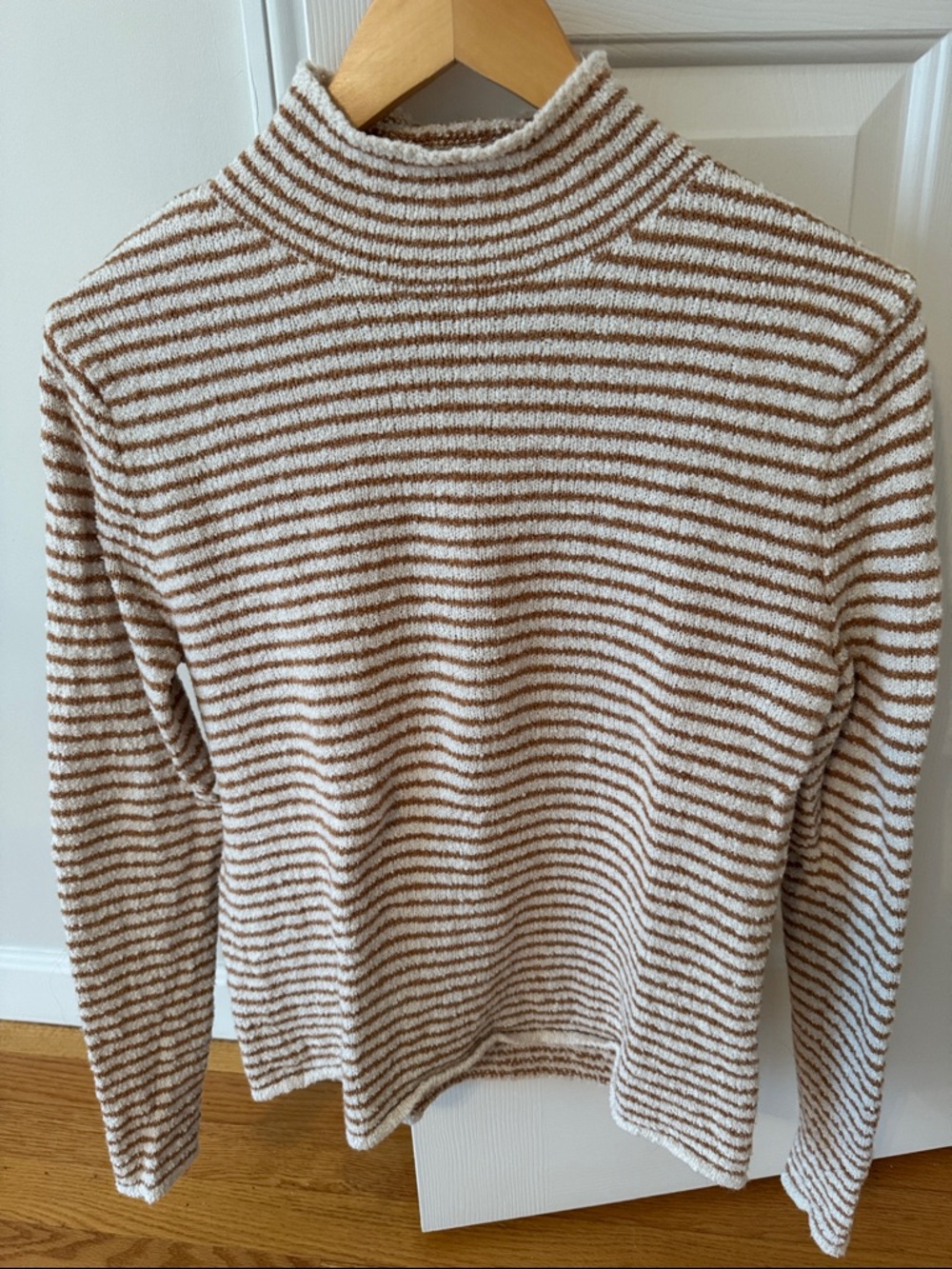 J. Crew Striped Turtleneck Sweater in Cream and Brown